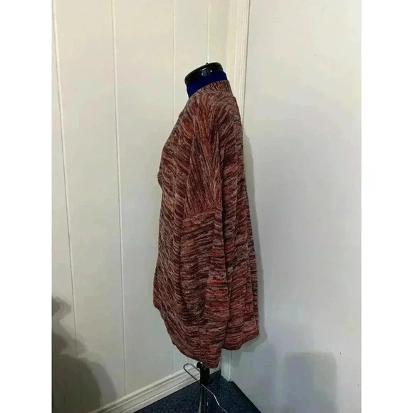 Pure Jill Chunky Knit 3/4 Sleeve Red & Brown V Neck Tunic Sweater Large Grandma - Picture 2 of 6